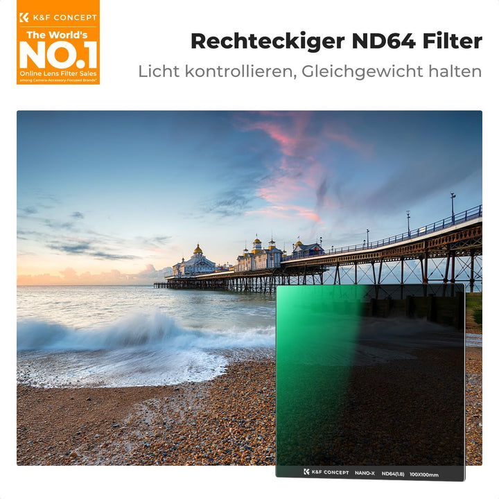 K&F Concept Nano-X Rechteckfilter ND64(6 Stop) 100x100mm Square Filter Graufilter aus Optisches Glas