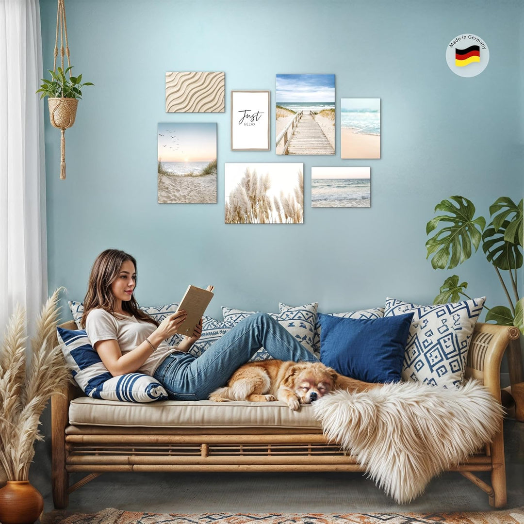 Novart Wandbilder Meer - KOMPLETT AUFHÄNGFERTIG - Paradies Strand Wohnzimmer Schlafzimmer- 7 Moderne