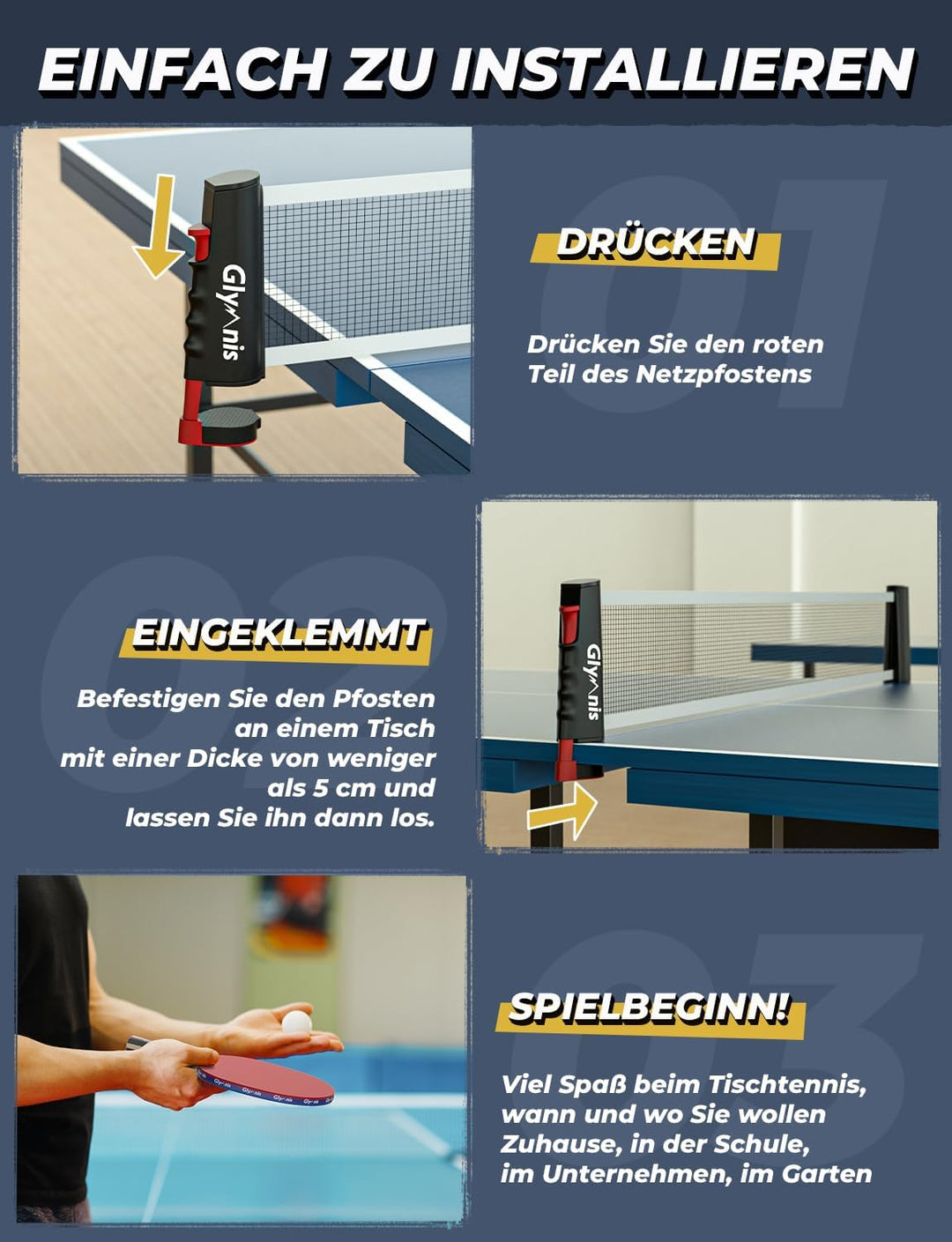 Glymnis Tischtennis-Set Tragbares Ping Pong Bälle Set für Indoor Outdoor Spiel Tischtennis-Training