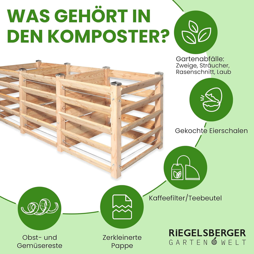 Moderner Komposter Trio ca. 100 x 286 cm Höhe 80 cm aus Lärchenholz Massivholz Steckkomposter Holzko