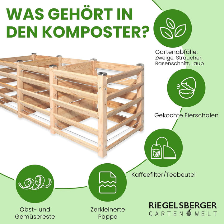 Moderner Komposter Trio ca. 100 x 286 cm Höhe 80 cm aus Lärchenholz Massivholz Steckkomposter Holzko