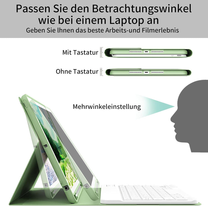 hülle mit Tastatur für iPad 9/8/7 Generation (2021/2020/2019) 10,2 Zoll, weiche TPU-Rückseite mit St