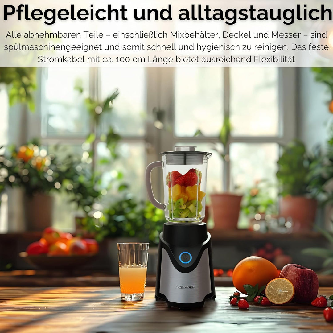 Steinborg® Standmixer mit To-Go Becher Mixer Smoothie Maker 500 Watt 600 ml Glaskrug + 570 ml To-Go