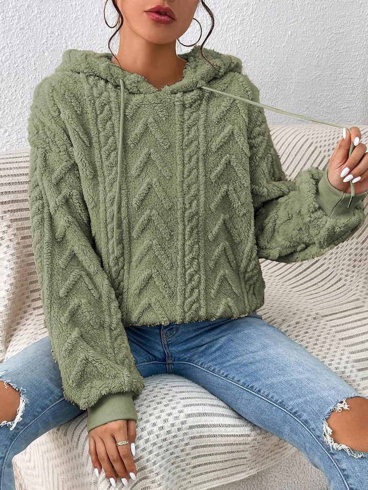Zetieny Hoodie Damen Kapuzenpullover Teddy Fleece Double Fuzzy Fluffy Jacquard Pullover Lässiges War