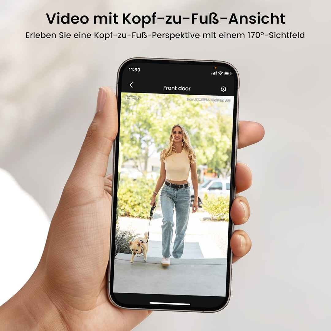 AOSU 2K HD Türklingel mit Kamera Kabellos, Smarte Video Türklingel mit Gong, 170° Weitwinkel, PIR-Be