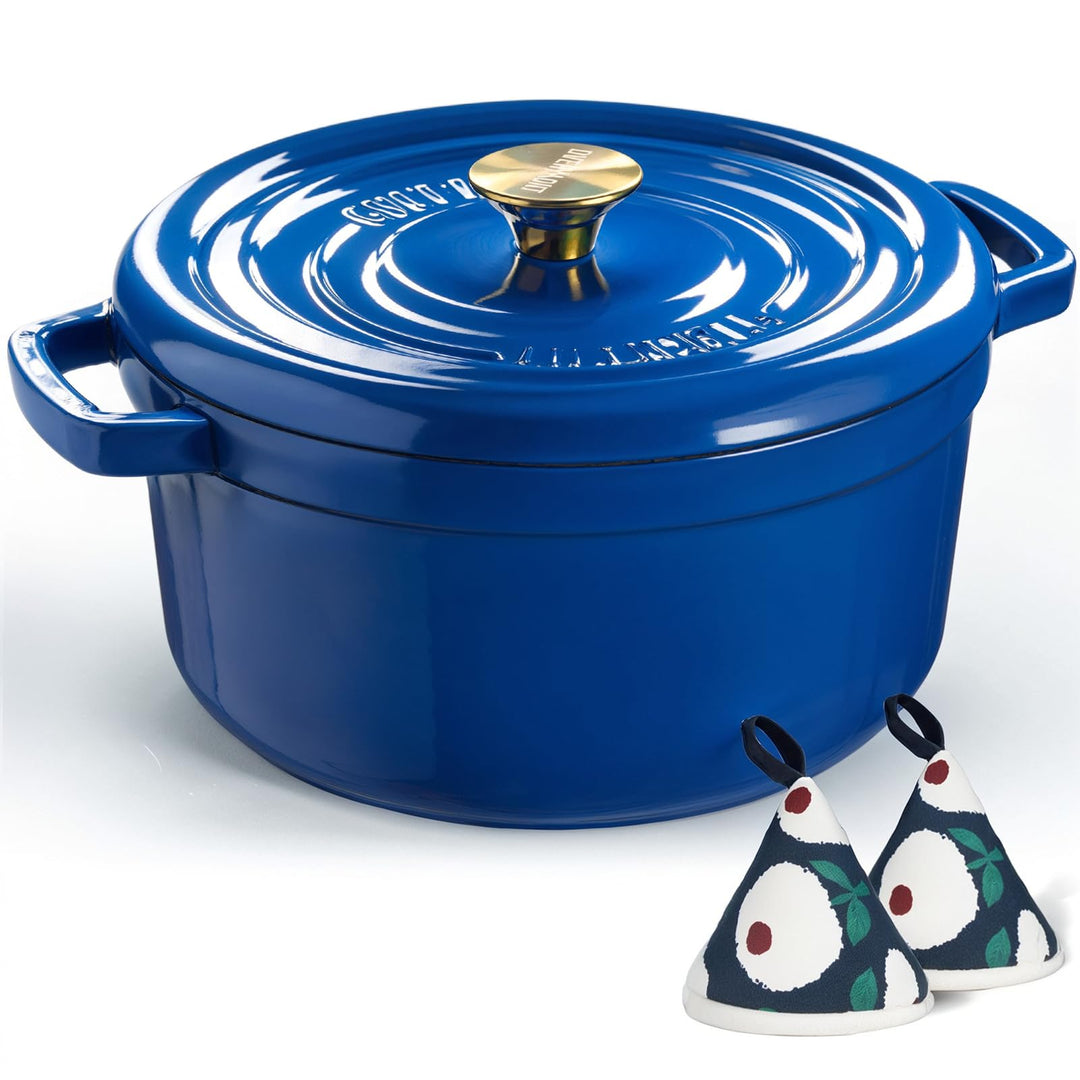 Overmont Bräter Emailliert Gusseisen Topf - Dutch Oven 26cm backofengeeignet mit Deckel und Kochbuch