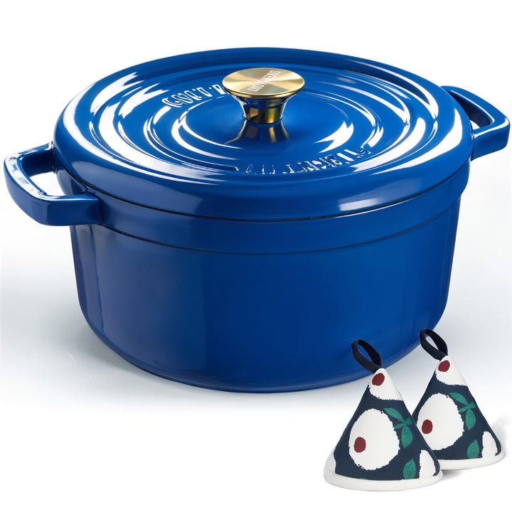Overmont Bräter Emailliert Gusseisen Topf - Dutch Oven 26cm backofengeeignet mit Deckel und Kochbuch