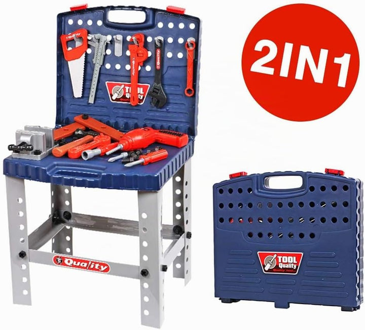 deAO Werkstatt und Werkzeug Carrycase Spielset Mechaniker Werkbank mit Klapp-Design beinhaltet mehre
