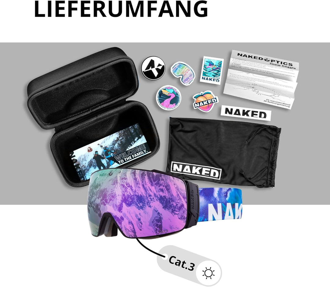NAKED Optics The STORM Skibrille Männer, Ski Brille Frauen, Snowboardbrille, Skibrille mit Wechselgl