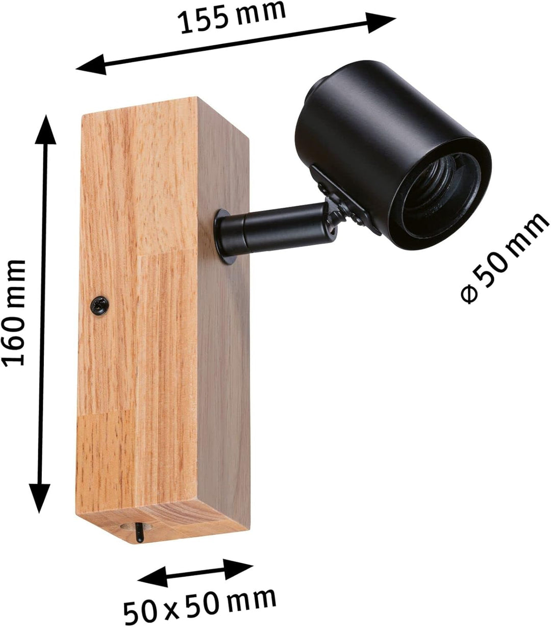 Paulmann 66770 Strahler Arvid 1-flammig max. 1x20 Watt Deckenleuchte Schwarz/Holz Spot Metall E27 1e