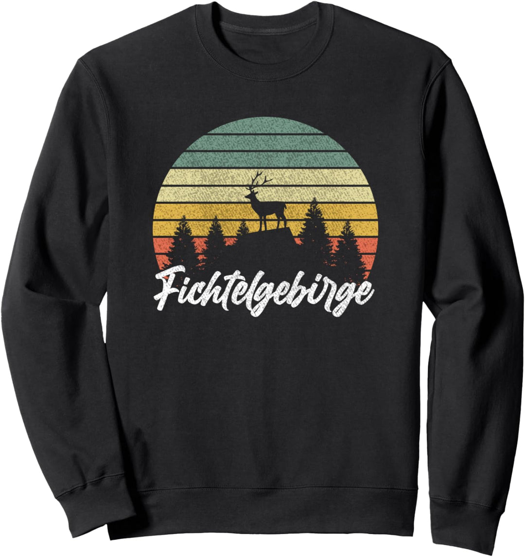 Fichtelgebirge Retro Vintage Heimat Wandern Urlaub Hirsch Sweatshirt