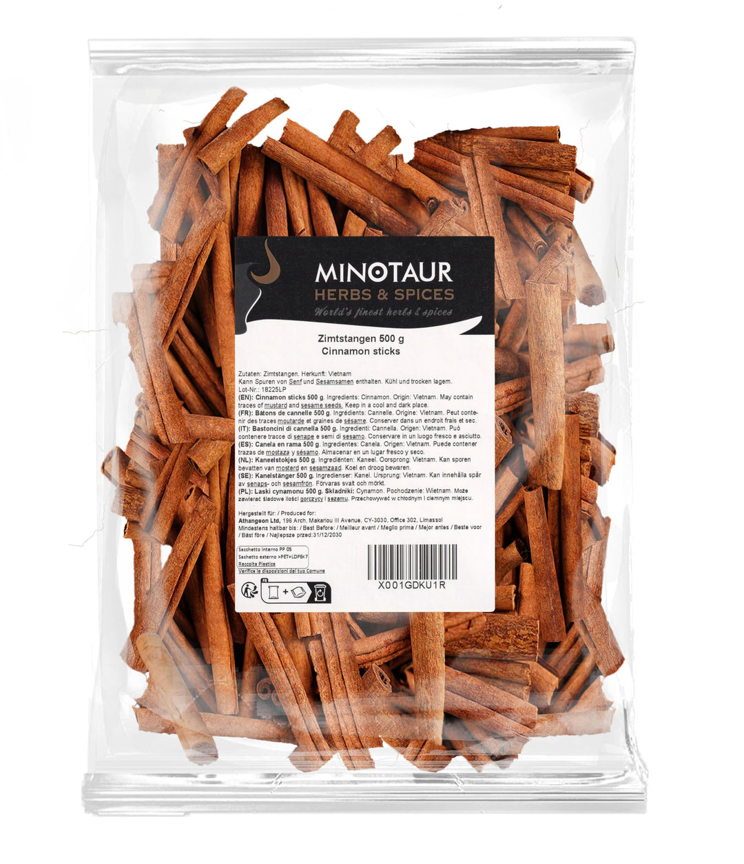 Minotaur Spices | Zimtstangen 2 x 500 g (1 Kg) Zimt Stangen | ca. 160-170 Stück | ca. 8 cm lang