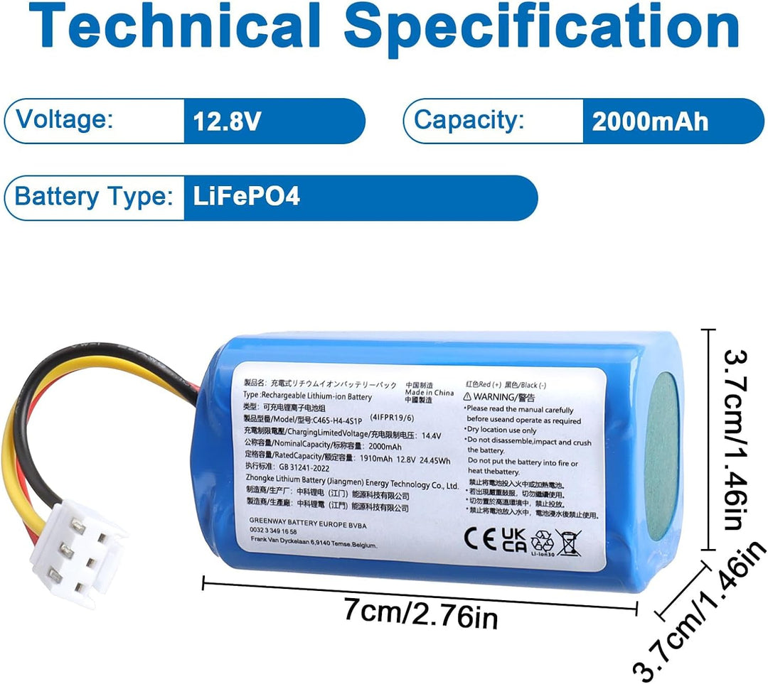 12,8V 2000mAh Ersatzakku, kompatibel mit Severin Chill RB7025 RB-7025, wiederaufladbarer LiFePO4-Akk