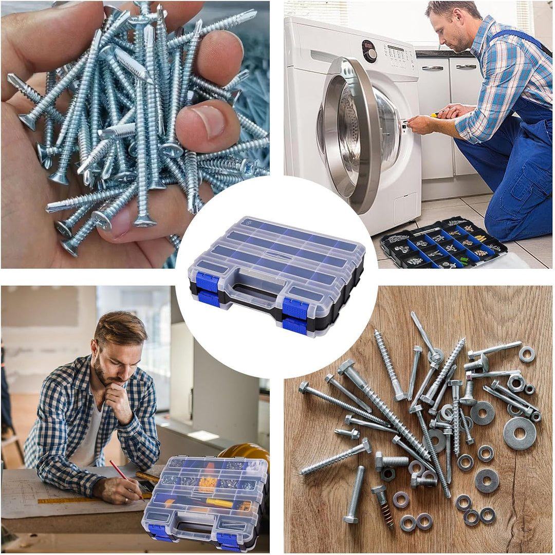 Doppelseitig Sortimentskasten, 34 Fächer Kleinteile Organizer mit Abnehmbarer Trennstege, Doppelseit