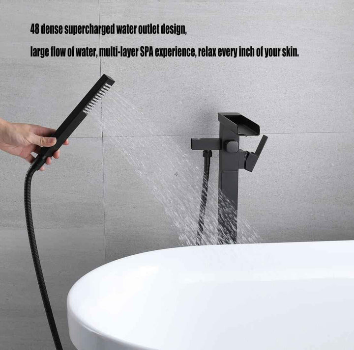 Standarmatur Freistehend Schwarz Wannenarmatur Wasserfall Schwarz,Messing,Freistehende Wannenarmatur