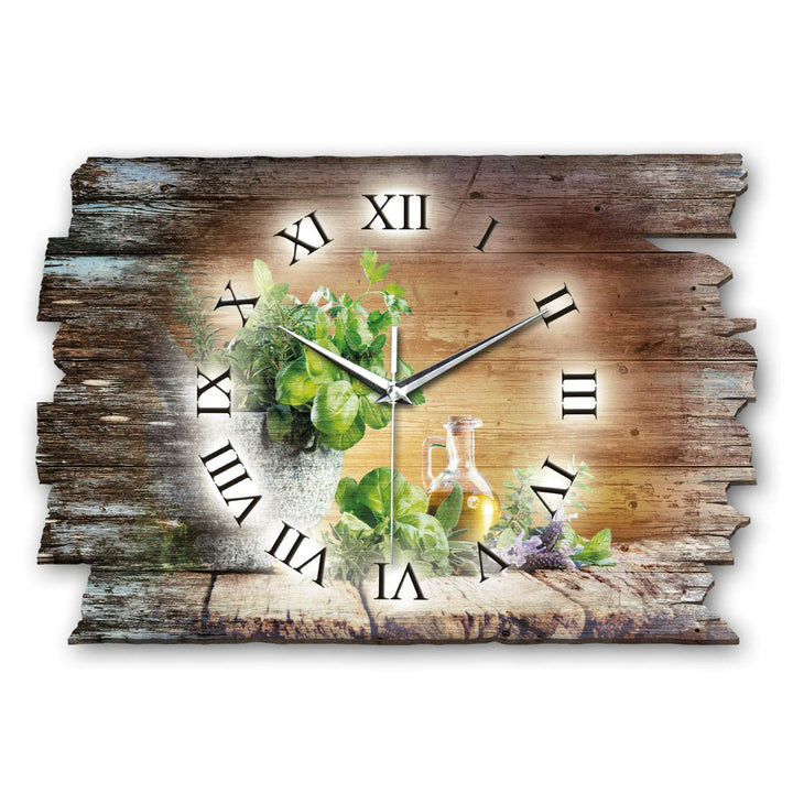 Kräuter Landhaus Shabby Style Designer Wanduhr Funkuhr aus Holz *Made in Germany leise ohne Ticken W