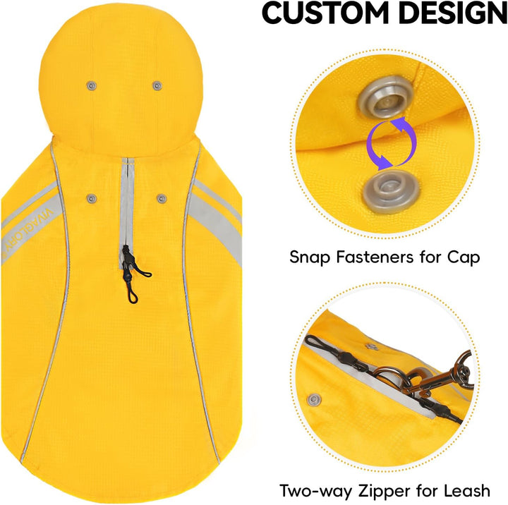 VIVAGLORY Hunderegenmantel für grosse Hunde, leicht an- und ausziehbare Regenbekleidung, reflektiere