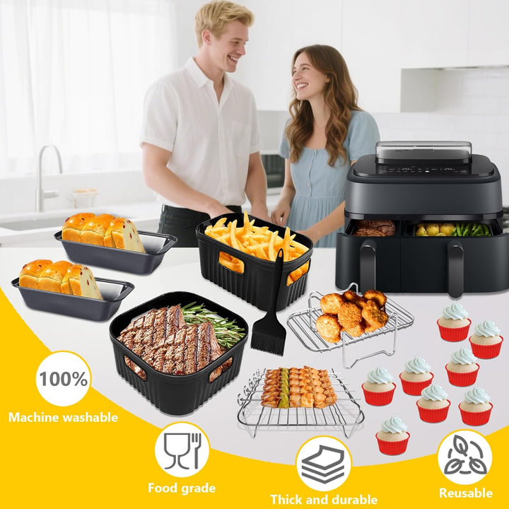 YINGRACE Airfryer Zubehör für Philips Airfryer Dual Basket 3000 Series NA350, 5000 Series NA550, 8PC