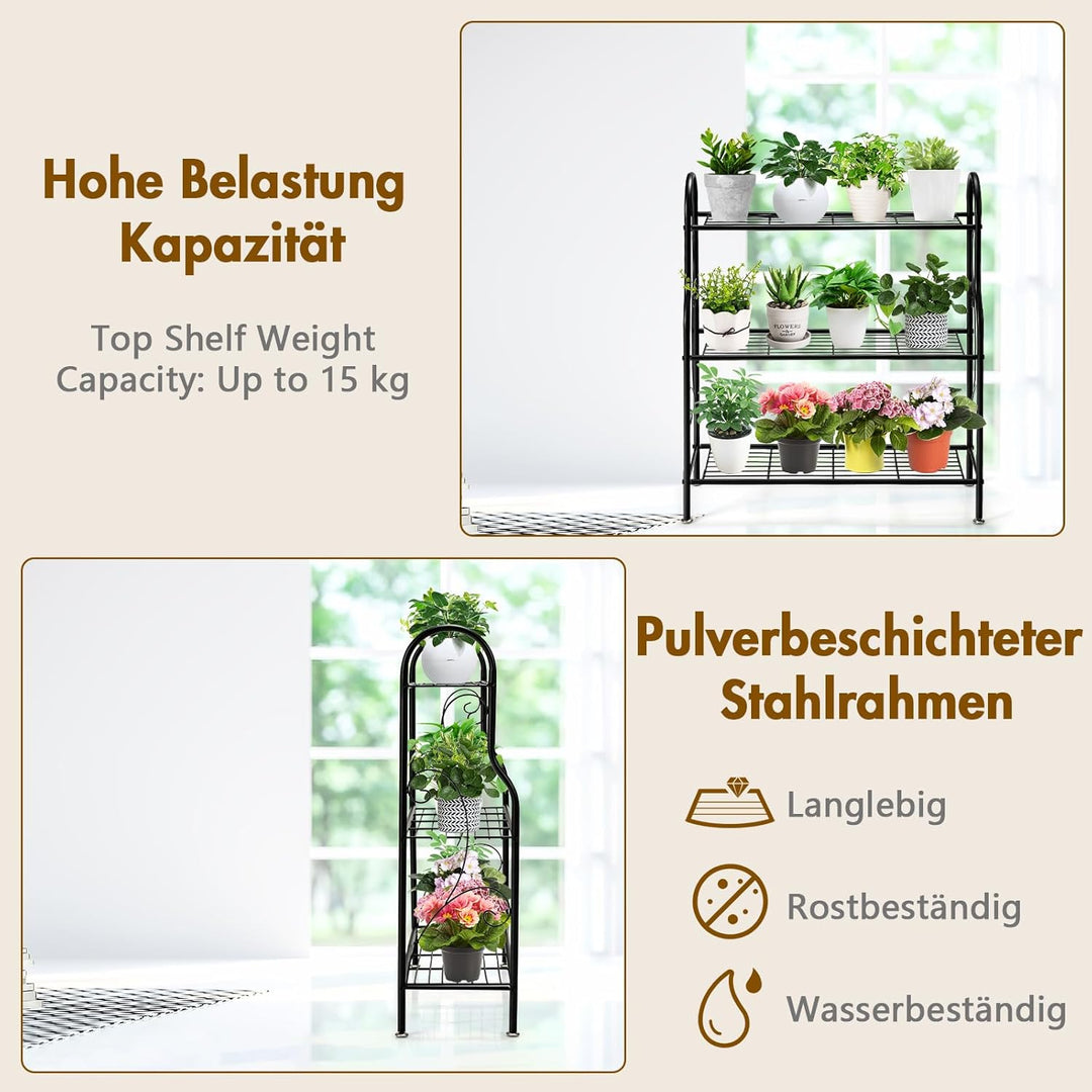 GOPLUS 3 Ebenen Metall Pflanzenständer, Blumentreppe Outdoor, Blumenregal Pflanzentreppe für Garten
