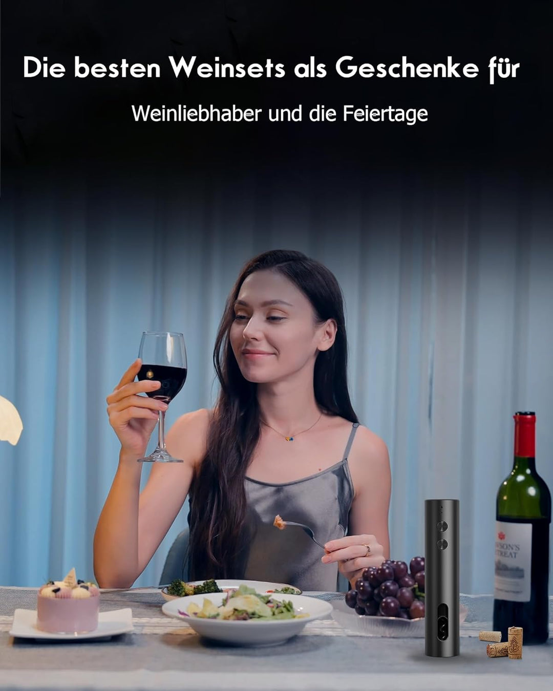 Elektrischer Weinöffner Rechargeable – Elektrischer Korkenzieher USB-C, Mini Tragbar, Schwarzes Matt