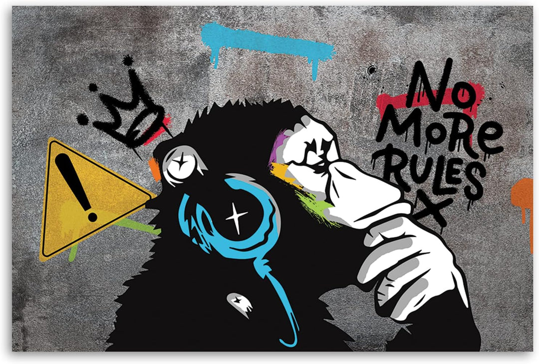 Feeby Bilder 115x75 cm Banksy DJ Affe Graffiti Street Art 1 tlg Modern Wandbilder Leinwandbilder Bil