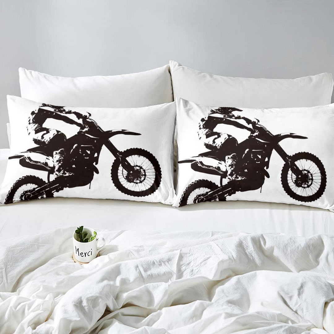 Loussiesd Dreckiges Fahrrad Bettwäsche Moto-Cross Bettwäsche Set 135x200 cm Weiss schwarz Motorrad B