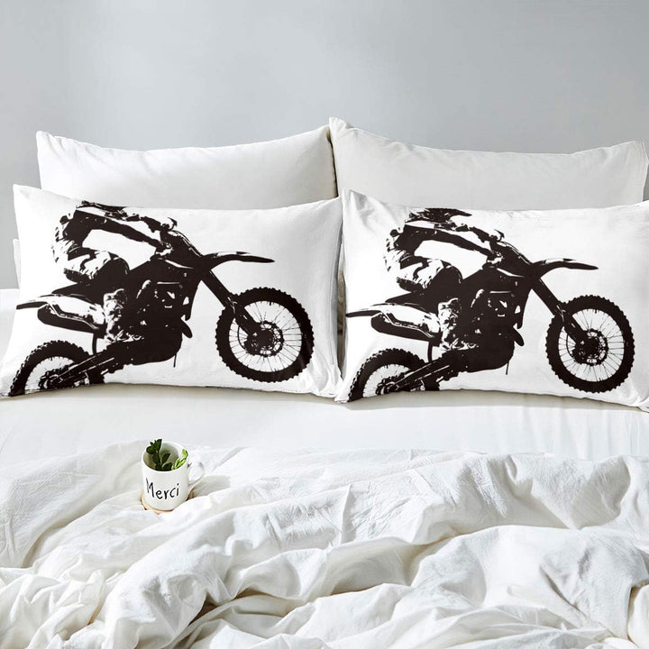 Loussiesd Dreckiges Fahrrad Bettwäsche Moto-Cross Bettwäsche Set 135x200 cm Weiss schwarz Motorrad B