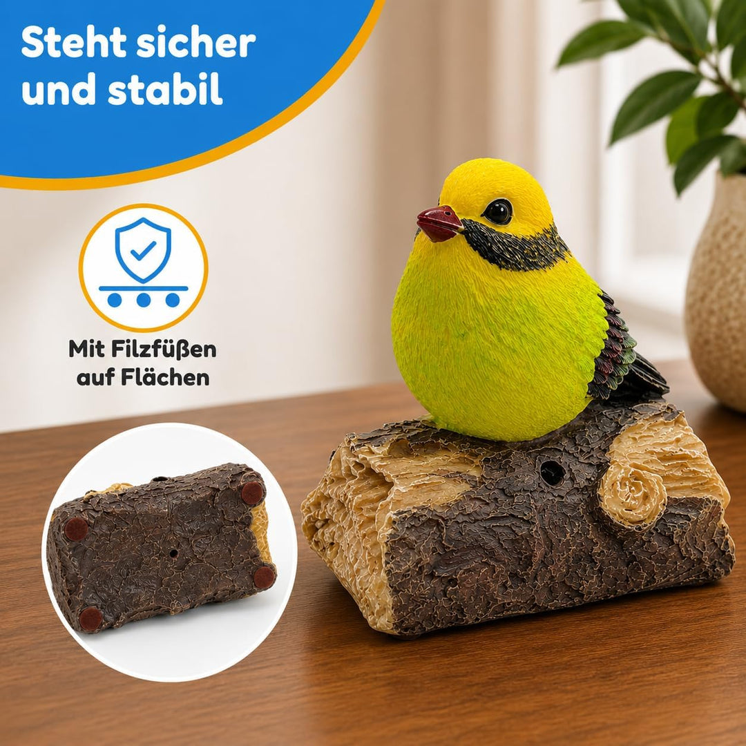 MIJOMA Dekovogel mit Vogelgezwitscher & Bewegungsmelder – Zwitschernder Vogel auf AST, Handbemalt, 1