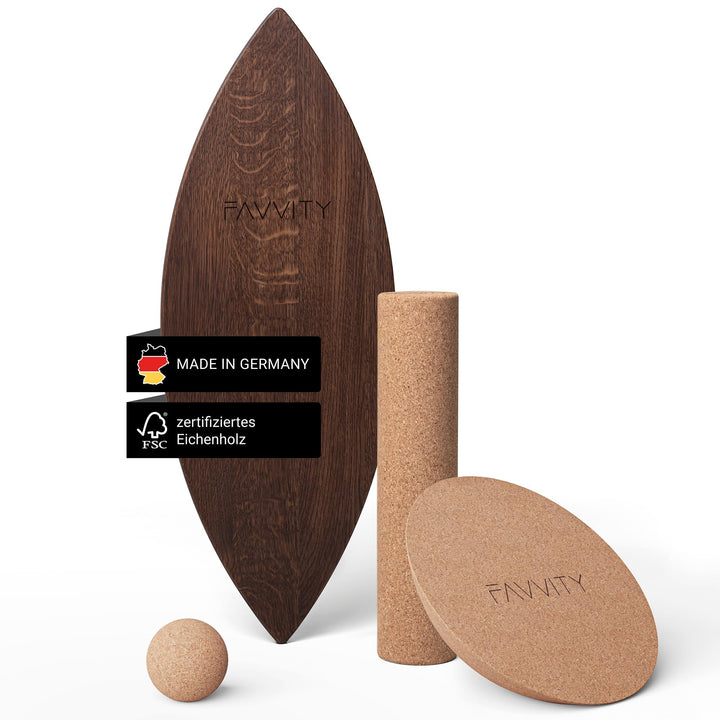 Balance Board aus Eichenholz [Handgefertigt in Deutschland] FSC-zertifizierter Gleichgewichtstrainer