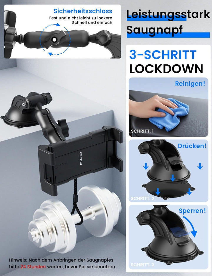 OHLPRO Tablet Halterung Auto Windschutzsche & Armaturenbrett Universal 360° Drehung iPad Autohalteru