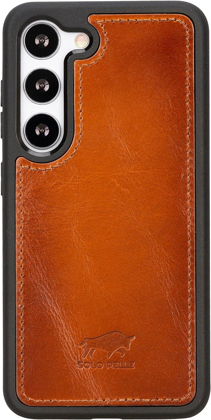 Solo Pelle Lederhülle für das Samsung Galaxy S23 Hülle aus echtem Leder, Model: Stanford (Cognac Bra