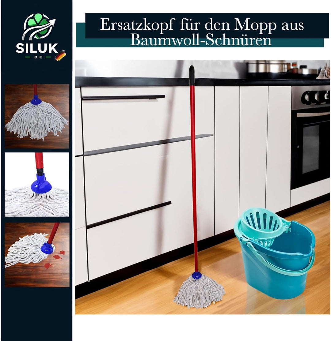 6 x Ersatzkopf für Leifheit Classic Mopp für Alle Flecken Entfernen Boden (Baumwoll_Schnüren), Baumw