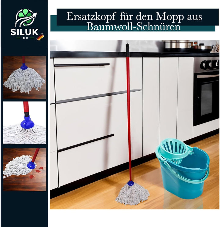 6 x Ersatzkopf für Leifheit Classic Mopp für Alle Flecken Entfernen Boden (Baumwoll_Schnüren), Baumw