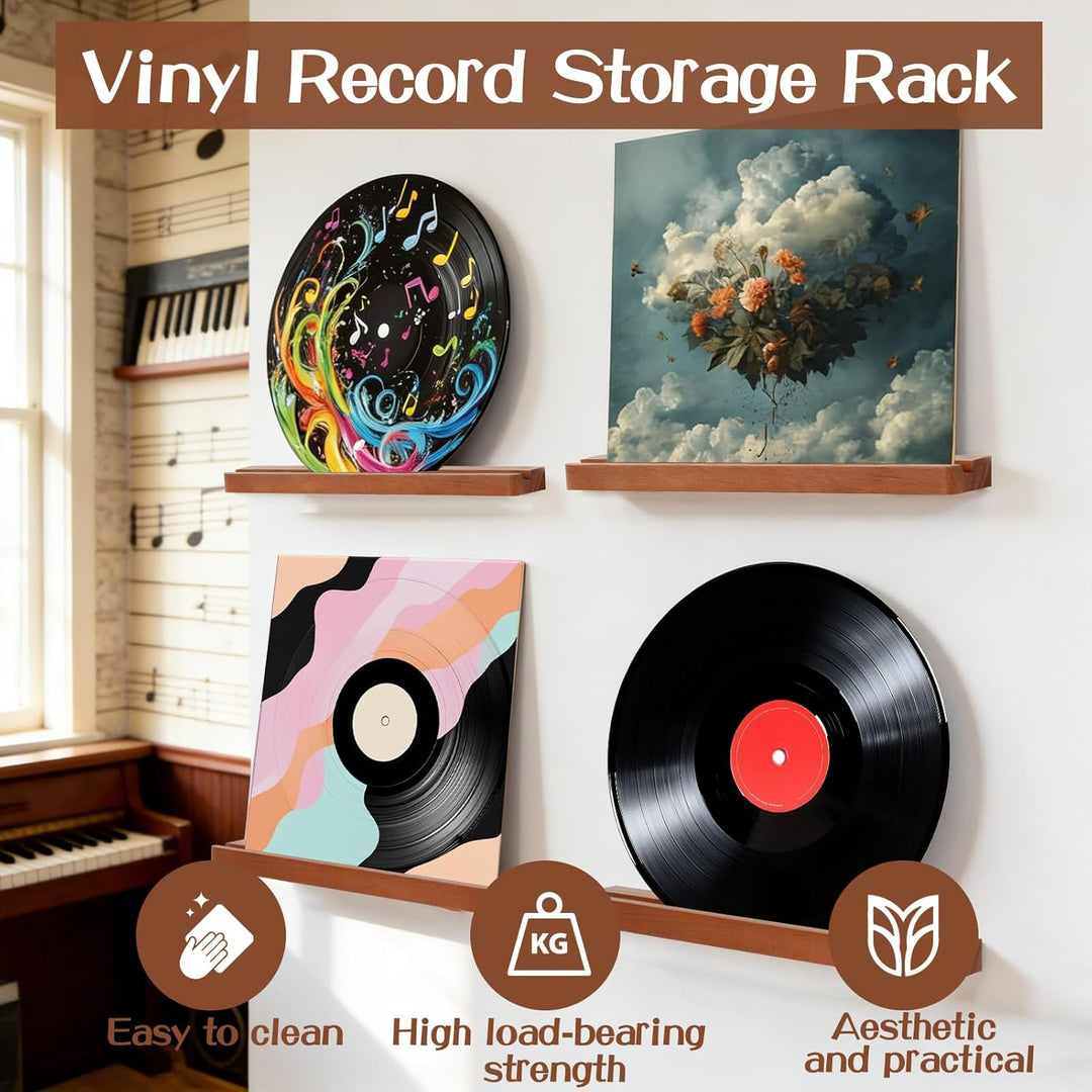 6 Stück Vinyl-Schallplattenregal Natur Holz Schallplatten-Wandhalterung schwebende Wandhalterung für