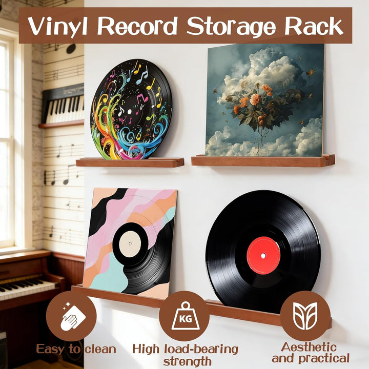 6 Stück Vinyl-Schallplattenregal Natur Holz Schallplatten-Wandhalterung schwebende Wandhalterung für