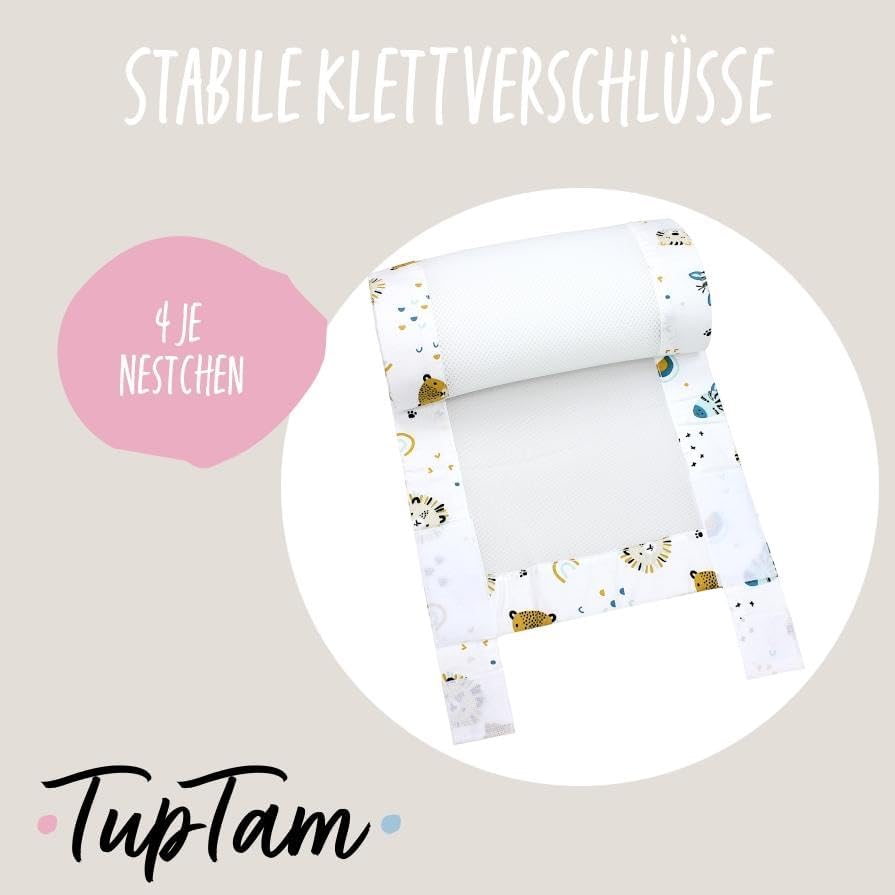 TupTam Bettumrandung Babybett 3D Mesh Nestchen – Gitterstäbe Schutz Netz 2er, Farbe: Tierköpfe Safar