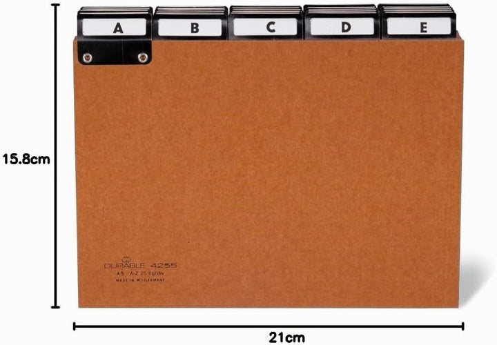 Durable Leitregister A-Z aus Pressspan, 5/5 Teilung &amp; beschriftbare Taben, A5 quer, braun, 425511 A5
