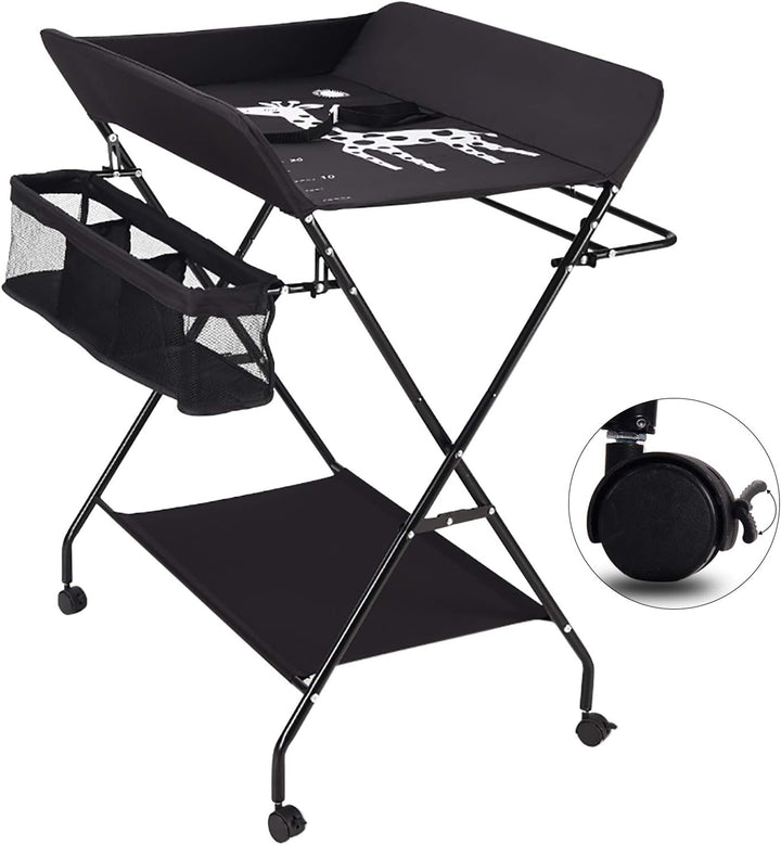 Wickeltisch Klappbar mit Sicherheitsgurt 80x63cm, 33 lbs Tragkraft & Stauraum - Mobile Wickelkommode