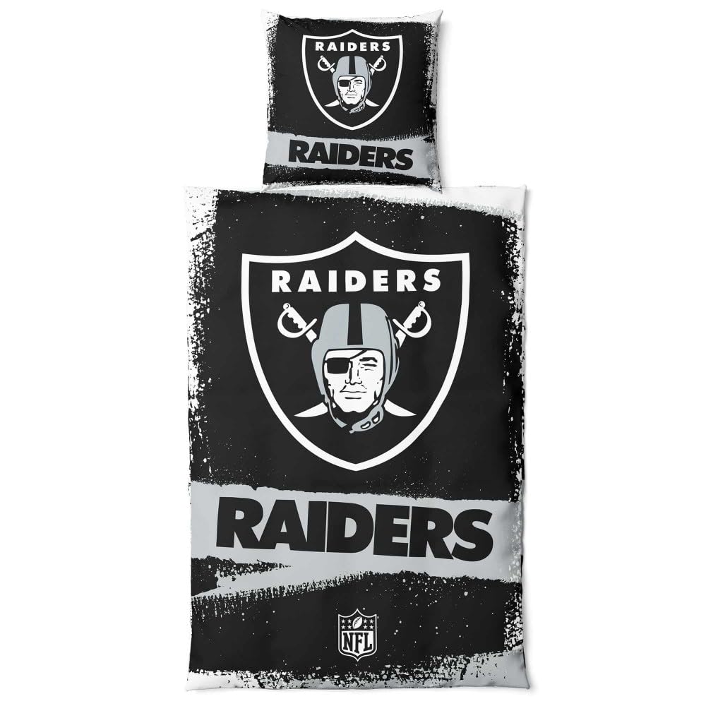 Las Vegas Raiders NFL Bettwäsche Set ** Raw ** Baumwolle, Reissverschluss, 135x200 cm Bettdeckenbezu