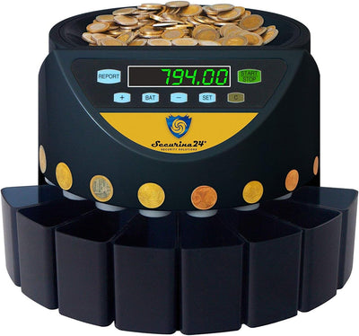 Münzzähler Geldzählmaschine Euro Münzen SR1200 von Securina24® (Schwarz - Goldlabel - BGB)
