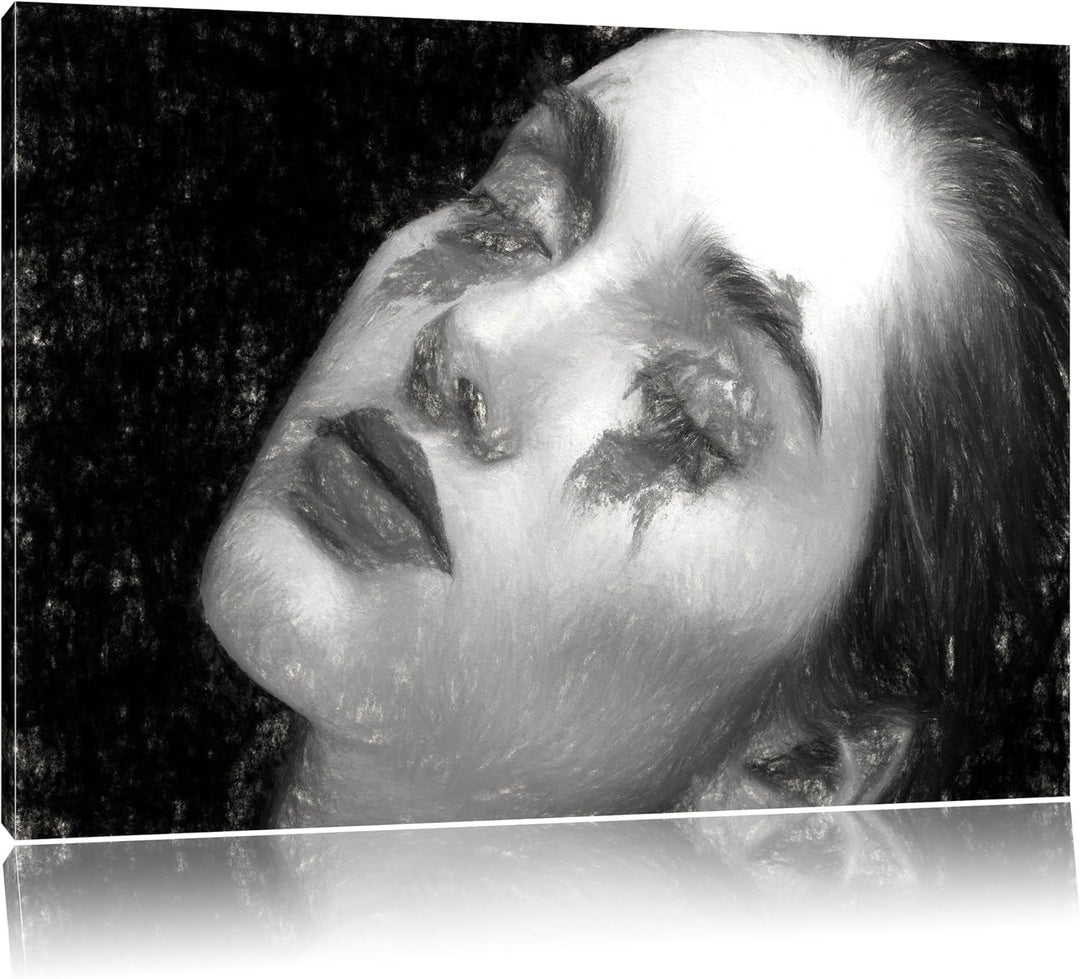 Pixxprint Frau mit roten Puder als Leinwandbild/Grösse: 100x70 cm/Wandbild/Kunstdruck/fertig bespann