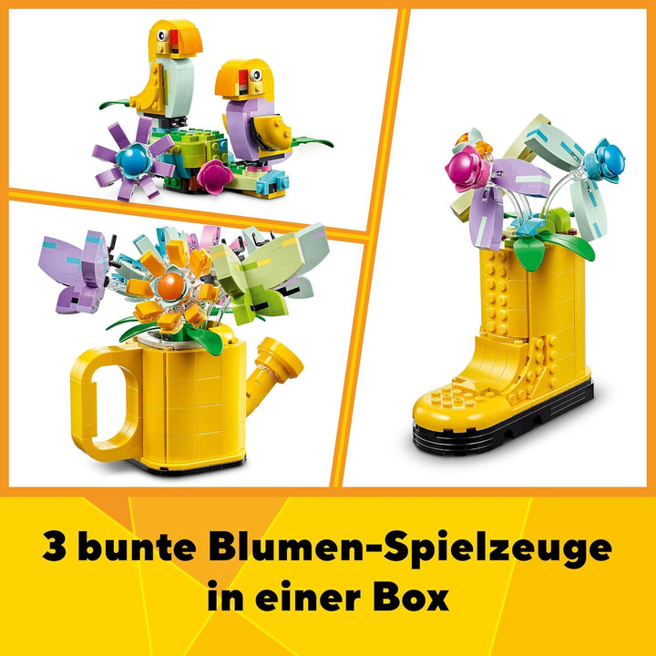 LEGO Creator 3in1 Giesskanne mit Blumen Set, Kinderzimmer-Deko, Baue eine Giesskanne mit Blumenstrau