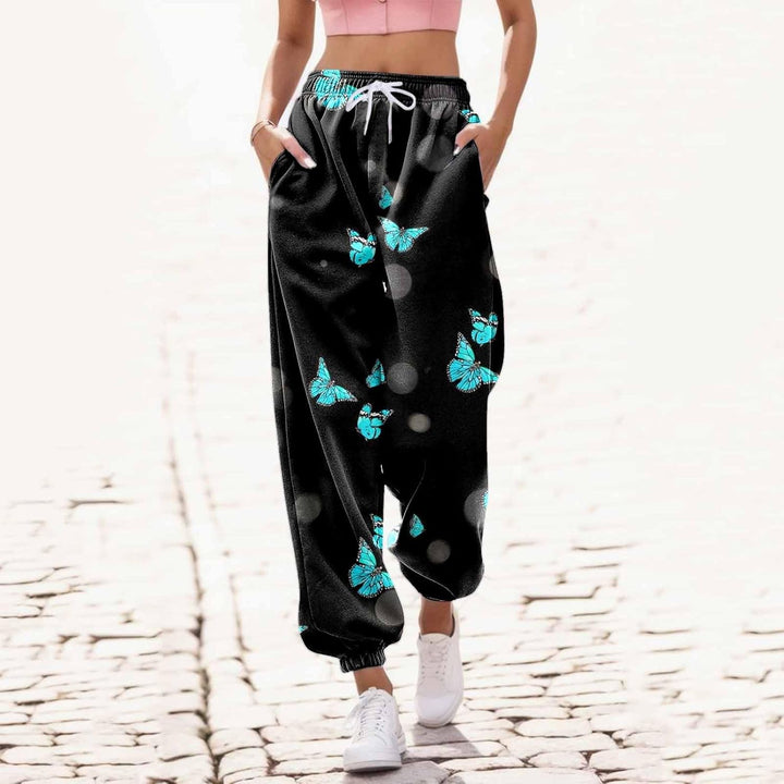Jogginghose Damen, Damen Jogginghose Lang High Waist Trainingshose mit Taschen Schmetterling Drucken