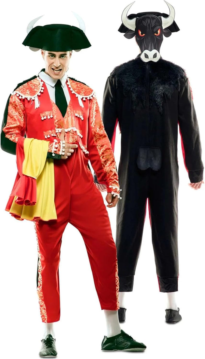 EUROCARNAVALES Herren Wendekostüm Torero Stier Gr. M/L schwarz rot Karneval 9-10 Jahre, 9-10 Jahre