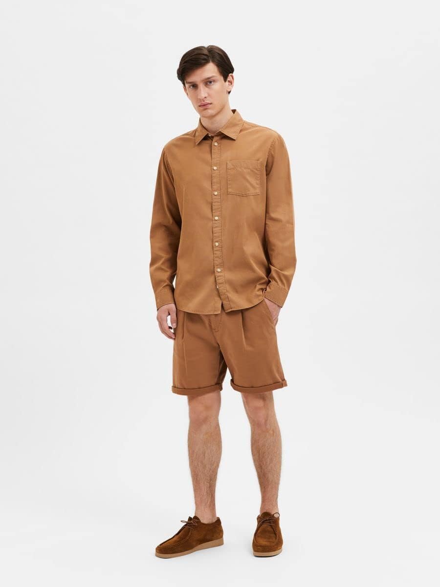 SELETED HOMME Herren Slhregpastel-Linen Shirt Ls W Noos Hemd, M Toasted Coconut