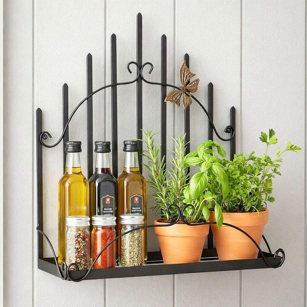 DanDiBo Kräuterregal Kücheregal Balkonregal Wand Metall Schwarz 96237 Wandregal Blumenregal Pflanzen