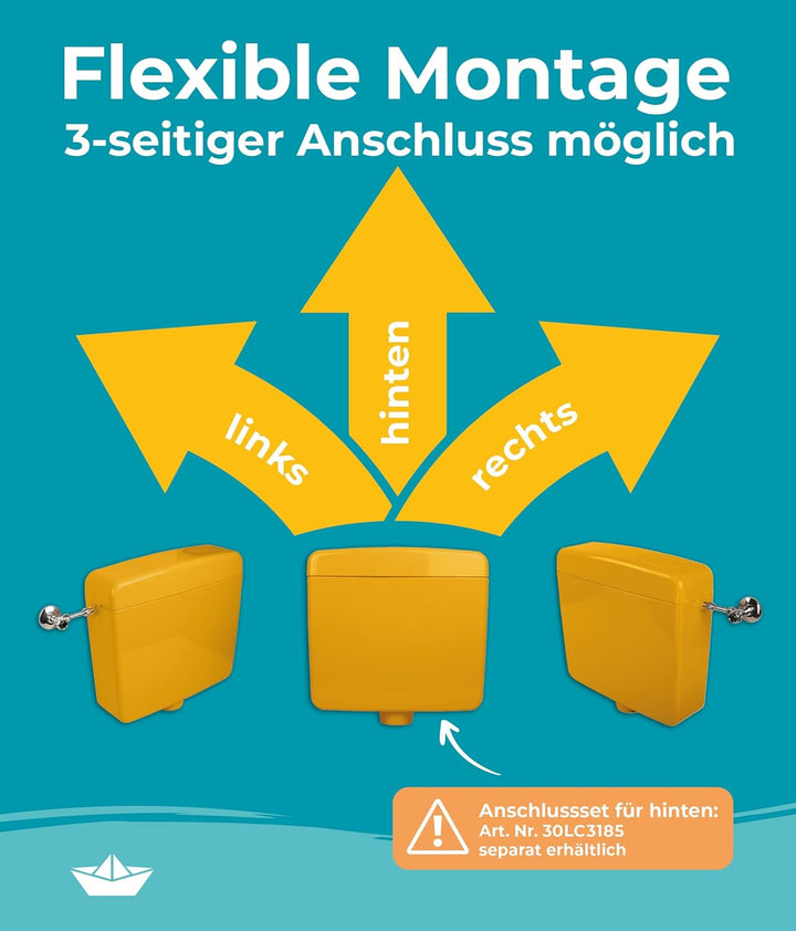 Calmwaters® Spülkasten Curry mit Spül-Stopp-Funktion, 6-9 Liter Spülmenge, Aufputzspülkasten WC schm