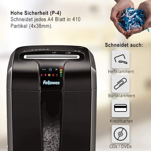 Fellowes 12 Blatt Aktenvernichter, Partikelschnitt (P4) Papierschredder für Büro, Powershred 73Ci, S