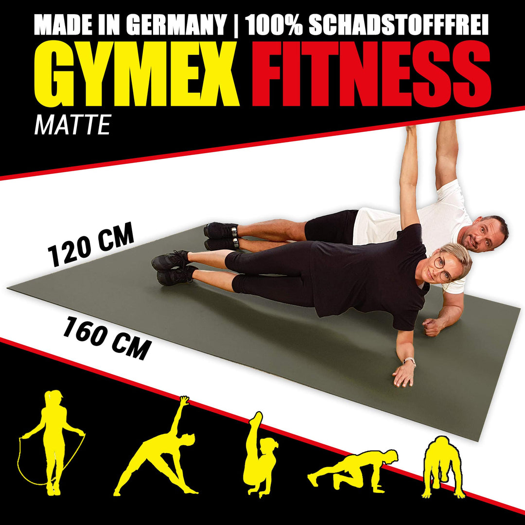 GYMEX Fitness-Matte XXL, extra gross, rollbar, für Yoga, Sport & Fitness -160x120cm Schwarz, Schwarz