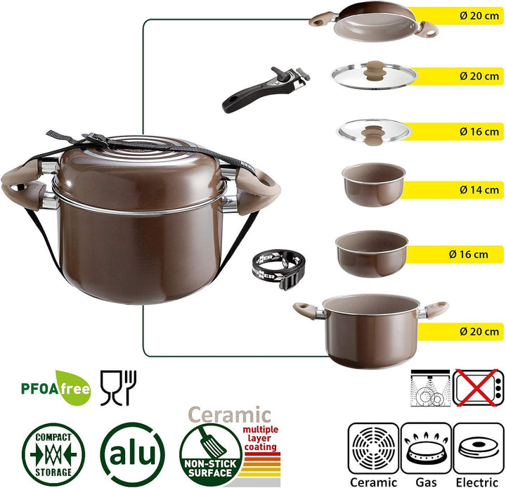 BRUNNER: Camping Kochgeschirr Keramik Topfset (Töpfe und Pfannen) - 7+1 teilig ø 20 cm CHOCOLATE - 4